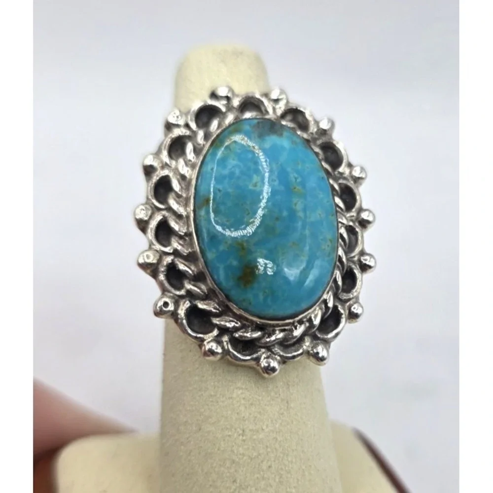Large Sonoran Gold Turquoise Ring Size 6.5 Navajo Sterling‎ Silver Signed SM NWT